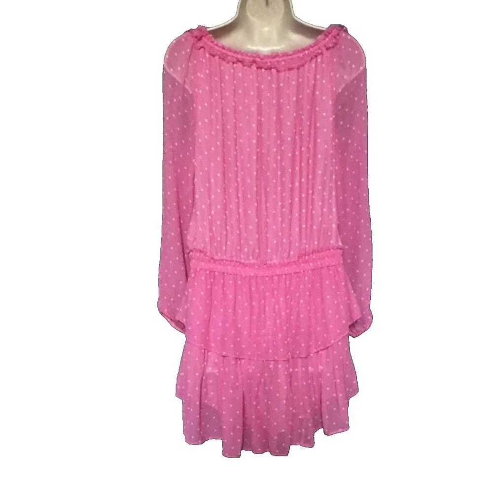 LoveShackFancy Popover Dress Hot Pink Cherry Size L Tiered Ruffle Mini Size L